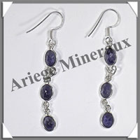 IOLITE (Saphir d'Eau) - Boucles d'Oreilles Argent - 3 Cabochons Facets (3 Etages) - Hameon - 50 mm - P007