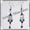 IOLITE (Saphir d'Eau) - Boucles d'Oreilles Argent - 6 Cabochons Facets (5 Etages) - Hameon - 65 mm - P008 Brsil