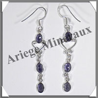 IOLITE (Saphir d'Eau) - Boucles d'Oreilles Argent - 3 Cabochons Facets (3 Etages) - Hameon - 50 mm - P009