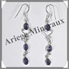 IOLITE (Saphir d'Eau) - Boucles d'Oreilles Argent - 3 Cabochons Facets (3 Etages) - Hameon - 45 mm - P010 Brsil
