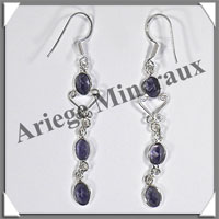 IOLITE (Saphir d'Eau) - Boucles d'Oreilles Argent - 3 Cabochons Facets (3 Etages) - Hameon - 45 mm - P010