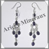 IOLITE (Saphir d'Eau) - Boucles d'Oreilles Argent - 6 Cabochons Facets (5 Etages) - Hameon - 65 mm - P012 Brsil