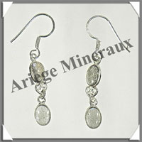 LABRADORITE - Boucles d'Oreilles Argent - 2 Cabochons (2 Etages) - Hameon - 25 mm - P002