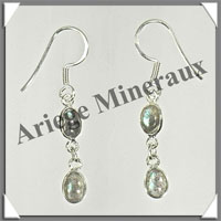 LABRADORITE - Boucles d'Oreilles Argent - 2 Cabochons (2 Etages) - Hameon - 20 mm - P003