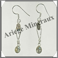 LABRADORITE - Boucles d'Oreilles Argent - 2 Cabochons (2 Etages) - Hameon - 30 mm - P004