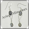 LABRADORITE - Boucles d'Oreilles Argent - 2 Cabochons (2 Etages) - Hameon - 35 mm - P008 Madagascar