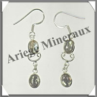 LABRADORITE - Boucles d'Oreilles Argent - 2 Cabochons (2 Etages) - Hameon - 30 mm - P009