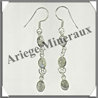 LABRADORITE - Boucles d'Oreilles Argent - 3 Cabochons (3 Etages) - Hameon - 40 mm - P010