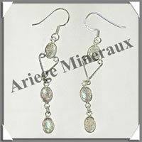 LABRADORITE - Boucles d'Oreilles Argent - 3 Cabochons (3 Etages) - Hameon - 50 mm - P011