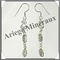 LABRADORITE - Boucles d'Oreilles Argent - 2 Cabochons (3 Etages) - Hameon - 40 mm - P012