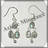 LABRADORITE - Boucles d'Oreilles Argent - 2 Cabochons (2 Etages) - Hameon - 25 mm - P013 Madagascar