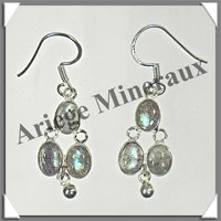 LABRADORITE - Boucles d'Oreilles Argent - 2 Cabochons (2 Etages) - Hameon - 25 mm - P013