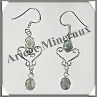 LABRADORITE - Boucles d'Oreilles Argent - 2 Cabochons (3 Etages) - Hameon - 25 mm - P014
