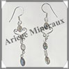 LABRADORITE - Boucles d'Oreilles Argent - 3 Cabochons (3 Etages) - Hameon - 45 mm - P018 Madagascar