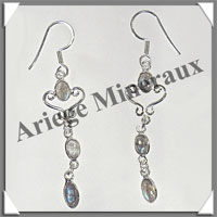 LABRADORITE - Boucles d'Oreilles Argent - 3 Cabochons (3 Etages) - Hameon - 45 mm - P018