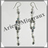 LABRADORITE - Boucles d'Oreilles Argent - 9 Cabochons (7 Etages) - Hameon - 75 mm - P019 Madagascar