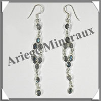 LABRADORITE - Boucles d'Oreilles Argent - 9 Cabochons (7 Etages) - Hameon - 75 mm - P019
