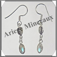 LABRADORITE - Boucles d'Oreilles Argent - 2 Cabochons (2 Etages) - Hameon - 25 mm - P023