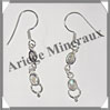 LABRADORITE - Boucles d'Oreilles Argent - 2 Cabochons (2 Etages) - Hameon - 25 mm - P024 Madagascar