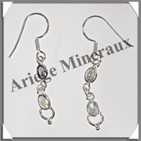 LABRADORITE - Boucles d'Oreilles Argent - 2 Cabochons (2 Etages) - Hameon - 25 mm - P024