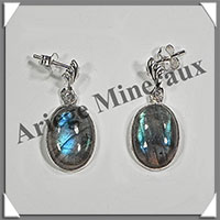 LABRADORITE - Boucles d'Oreilles Argent - Ovale - Clou - 15x10 mm - W003