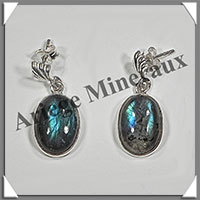 LABRADORITE - Boucles d'Oreilles Argent - Ovale - Clou - 13x9 mm - W004