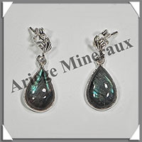 LABRADORITE - Boucles d'Oreilles Argent - Goutte - Clou - 15x10 mm - W005