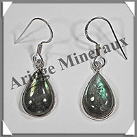 LABRADORITE - Boucles d'Oreilles Argent - Goutte - Hameon - 15x10 mm - W008