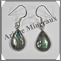LABRADORITE - Boucles d'Oreilles Argent - Goutte - Hameon - 15x10 mm - W009