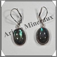 LABRADORITE - Boucles d'Oreilles Argent - Ovale - Dormeuse Ferme - 15x10 mm - W010