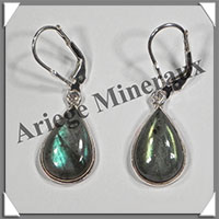 LABRADORITE - Boucles d'Oreilles Argent - Goutte - Dormeuse Ferme - 15x10 mm - W011