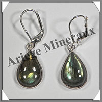 LABRADORITE - Boucles d'Oreilles Argent - Goutte - Dormeuse Ferme - 15x10 mm - W012