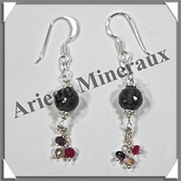 LABRADORITE - Boucles d'Oreilles Argent - Fantaisie - Hameon - 30x8 mm - W013