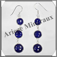 LAPIS LAZULI - Boucles d'Oreilles Argent - 3 Cabochons (3 Etages) - Hameon - 50 mm - P003