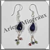 LAPIS LAZULI - Boucles d'Oreilles Argent - Fantaisie - Hameon - 40x6 mm - W018