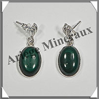 MALACHITE - Boucles d'Oreilles Argent - Ovale - Clou - 15x10 mm - W002