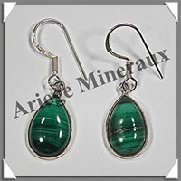 MALACHITE - Boucles d'Oreilles Argent - Goutte - Hameon - 15x10 mm - W003