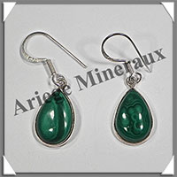 MALACHITE - Boucles d'Oreilles Argent - Goutte - Hameon - 15x10 mm - W004