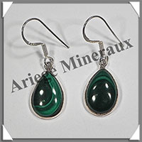 MALACHITE - Boucles d'Oreilles Argent - Goutte - Hameon - 15x10 mm - W005