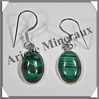 MALACHITE - Boucles d'Oreilles Argent - Ovale - Hameon - 15x10 mm - W006