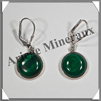 MALACHITE - Boucles d'Oreilles Argent - Rond - Dormeuse Ferme - Diamtre : 13 mm - W007