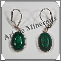 MALACHITE - Boucles d'Oreilles Argent - Ovale - Dormeuse Ferme - 15x10 mm - W008