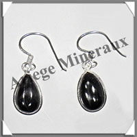 OBSIDIENNE ARGENTEE - Boucles d'Oreilles Argent - Goutte - Hameon - 15x10 mm - P001