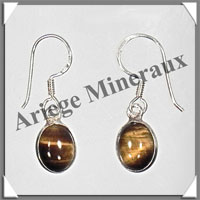 OEIL de TIGRE - Boucles d'Oreilles Argent - Ovale - Hameon - 10x8 mm - P001