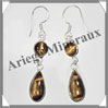 OEIL de TIGRE - Boucles d'Oreilles Argent - 2 Cabochons (2 Etages) - Hameon - 35 mm - P006 Afrique du Sud