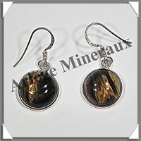 OEIL de TIGRE - Boucles d'Oreilles Argent - Ronde - Hameon -  Diamtre : 14 mm - W001