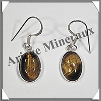 OEIL de TIGRE - Boucles d'Oreilles Argent - Ovale - Hameon - 15x10 mm - W002