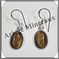 OEIL de TIGRE - Boucles d'Oreilles Argent - Ovale - Hameon - 15x10 mm - W003