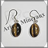 OEIL de TIGRE - Boucles d'Oreilles Argent - Ovale - Hameon - 15x10 mm - W004 Afrique du Sud