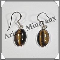 OEIL de TIGRE - Boucles d'Oreilles Argent - Ovale - Hameon - 15x10 mm - W004